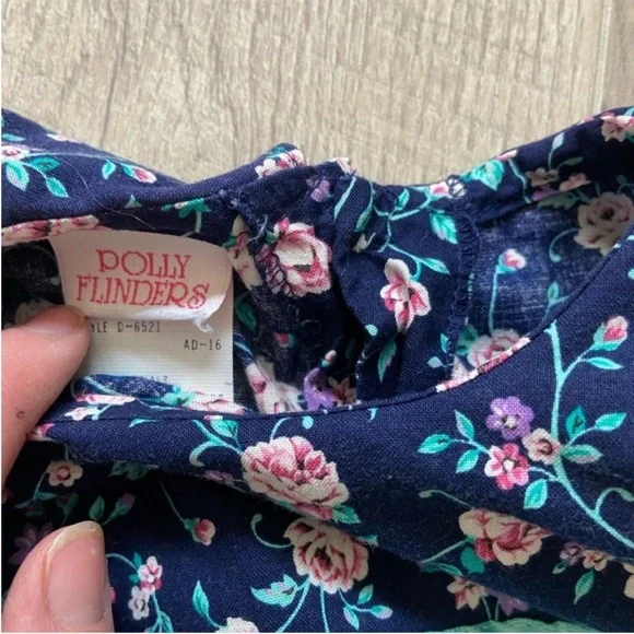 Vintage Polly Flinders Navy Blue Floral Hand Smocked Dress Sz 6 - Picture 7 of 13